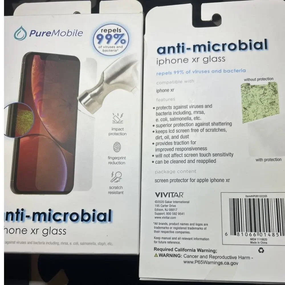 Vivitar PureMobile Anti‑Microbial iPhone XR Glass Screen Protectors NIB 2